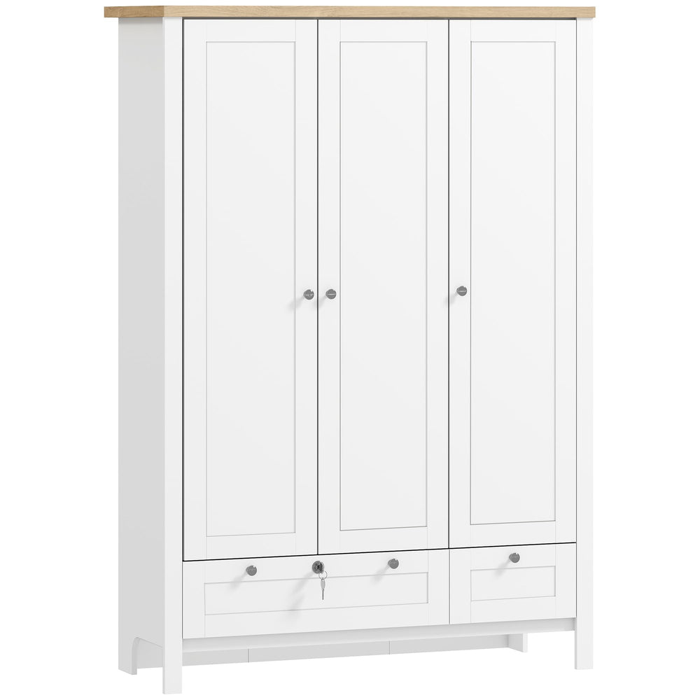 3-Door Armoire Wardrobe Closet with 2 Drawers and Hanging Rod