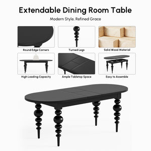 Oval Extendable Dining Table 67–79 Inch | Seats 4–8 | Black MDF