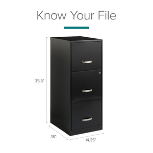 3-Drawer Vertical File Cabinet – Steel, Letter-Size, Black