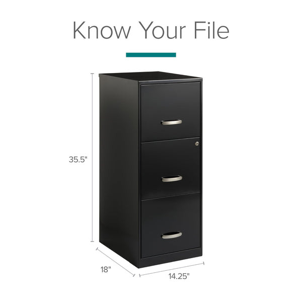 3-Drawer Vertical File Cabinet – Steel, Letter-Size, Black