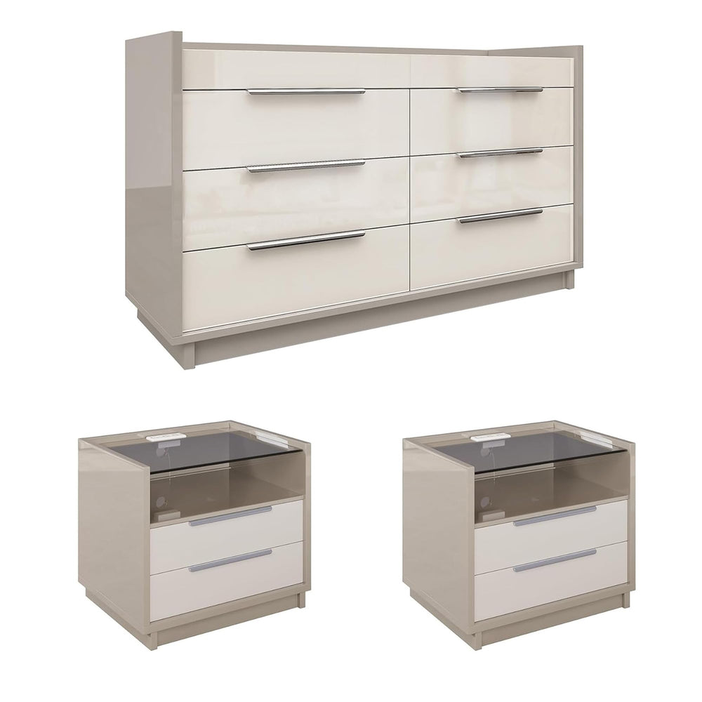 3-Piece Bedroom Dresser Set with LED Light & Nightstands with Charging Station