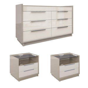 3-Piece Bedroom Dresser Set with LED Light & Nightstands with Charging Station