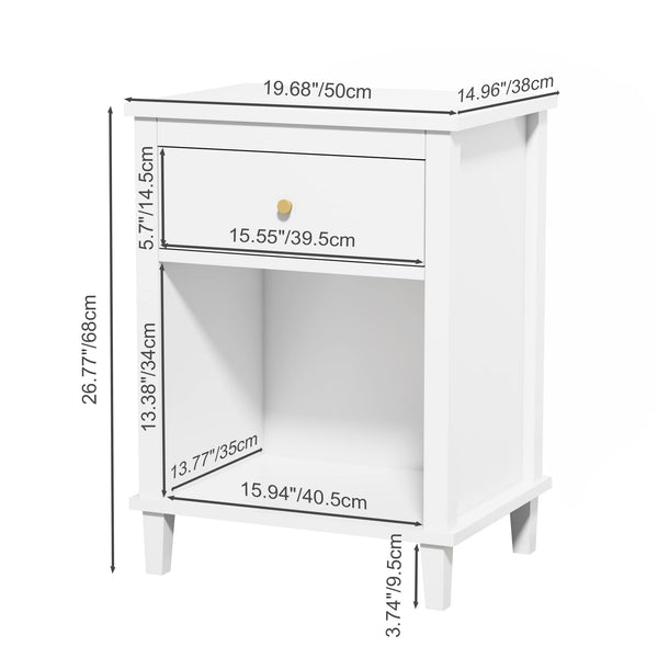 Wooden Nightstand with Drawer and Open Storage Shelf