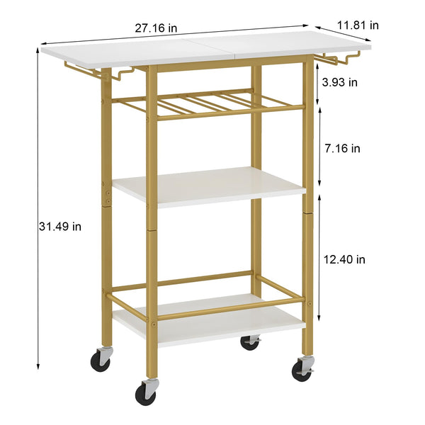 4-Tier Rolling Bar Cart with Wine & Glass Holder