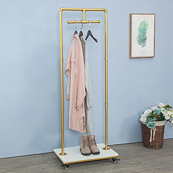 Industrial Pipe & Wood Rolling Garment Rack