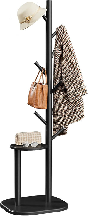 Freestanding Hall Tree Coat Rack with 8 Hooks & Storage Shelf
