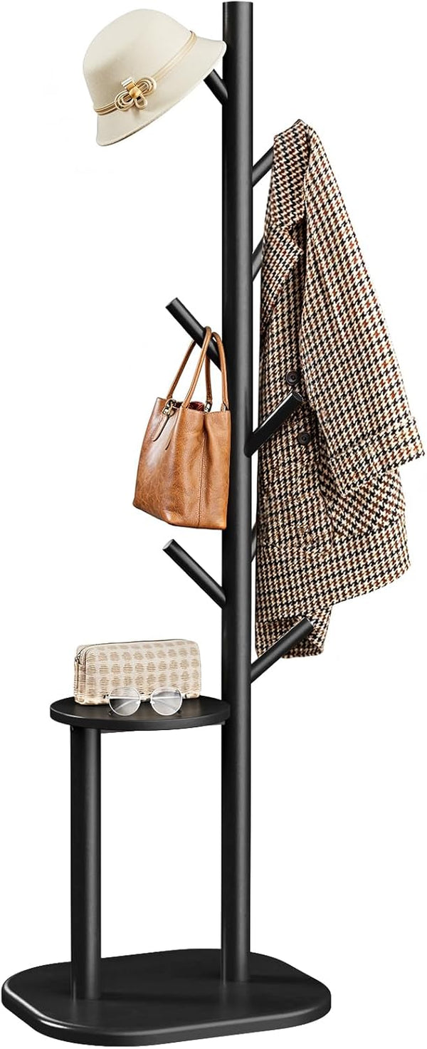 Freestanding Hall Tree Coat Rack with 8 Hooks & Storage Shelf