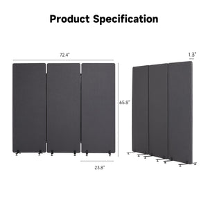 3-Panel Freestanding Room Divider with Sliding & Fixed Feet