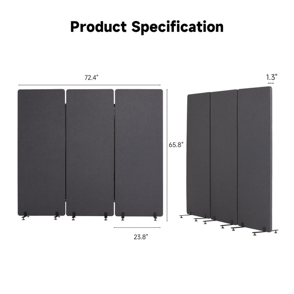 3-Panel Freestanding Room Divider with Sliding & Fixed Feet