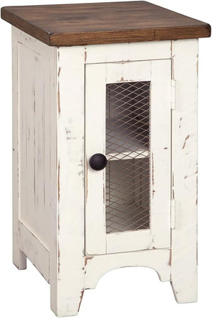 Farmhouse Chairside End Table with Cabinet Door