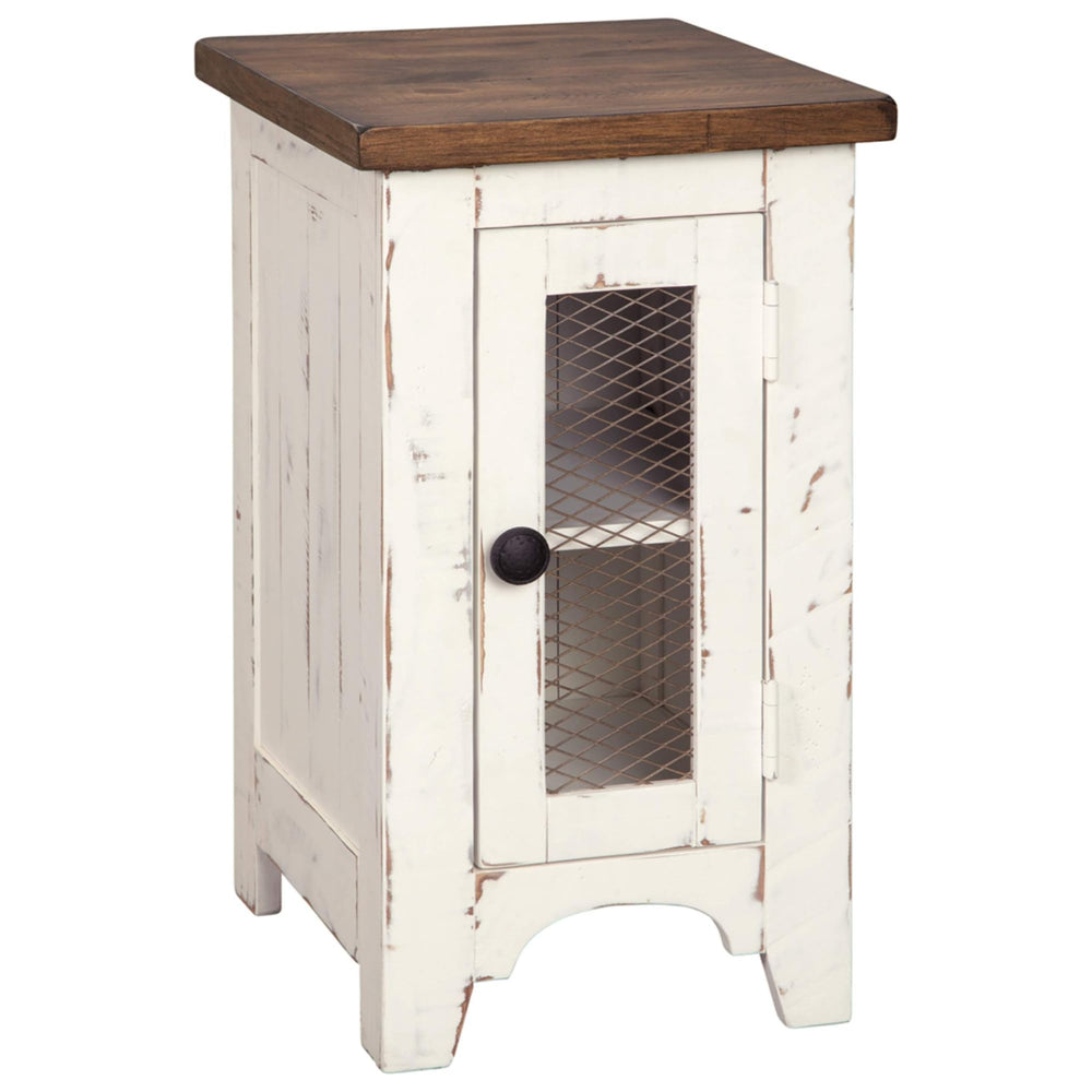 Farmhouse Chairside End Table with Cabinet Door