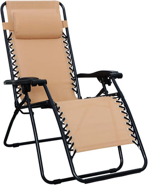Zero Gravity Reclining Outdoor Lounge Chair with Pillow