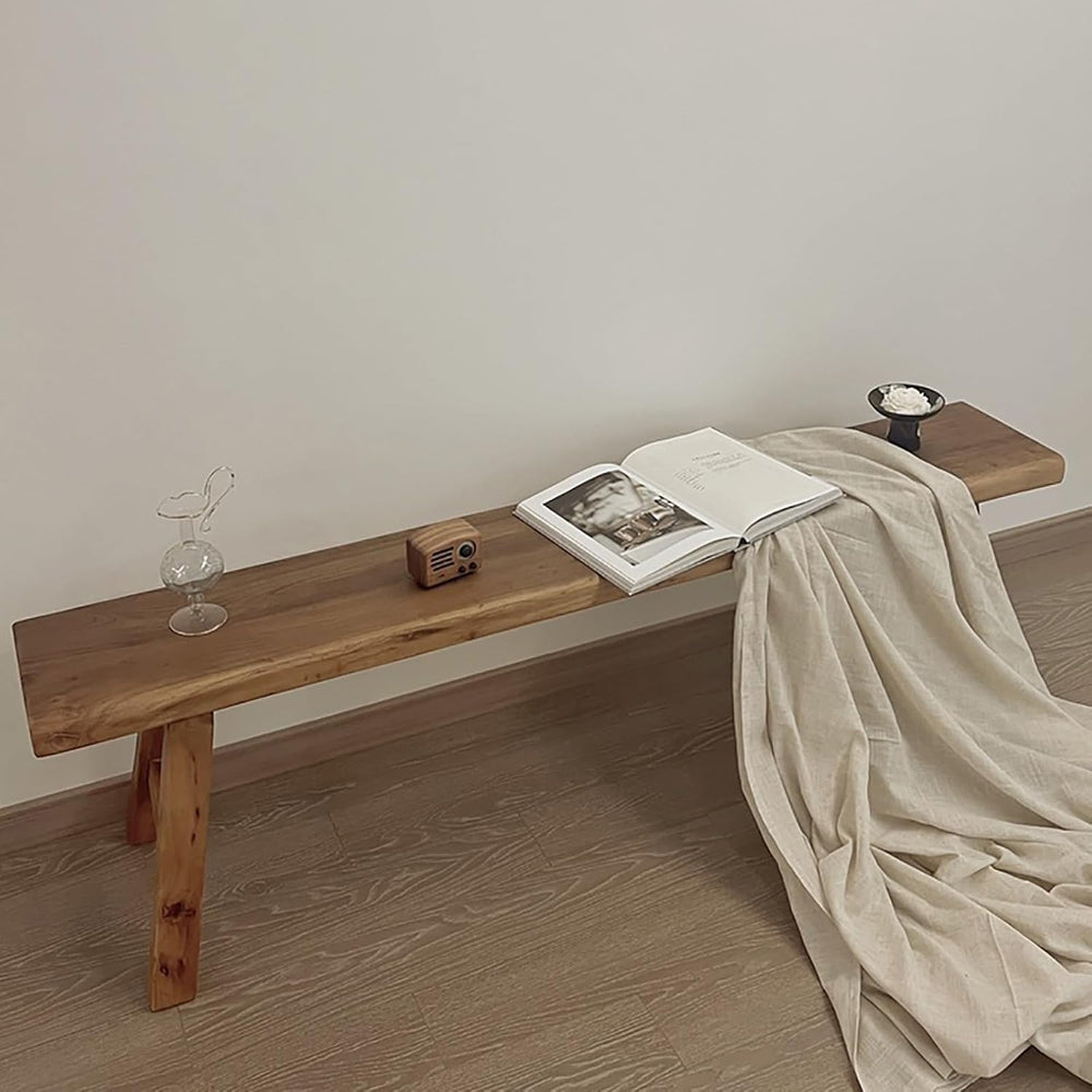 Solid Elm Wood Entryway Bench – Rustic Farmhouse Shoe Bench