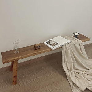 Solid Elm Wood Entryway Bench – Rustic Farmhouse Shoe Bench