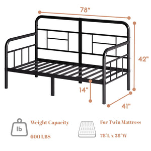 Twin Metal Daybed Frame with Storage and Modern Headboard