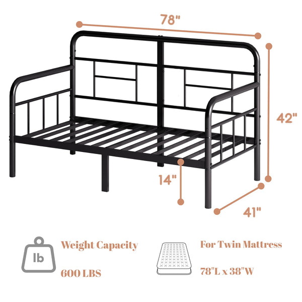Twin Metal Daybed Frame with Storage and Modern Headboard