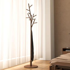 Freestanding Wood Coat Rack Tree with 12 Hooks