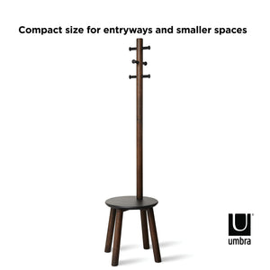 Pillar Coat Rack and Stool with 6 Hooks