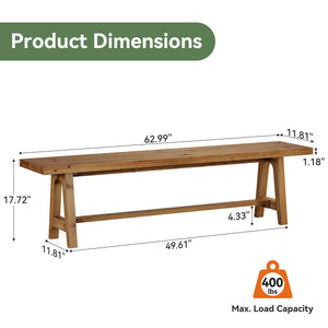 Solid Wood Entryway Bench 63"