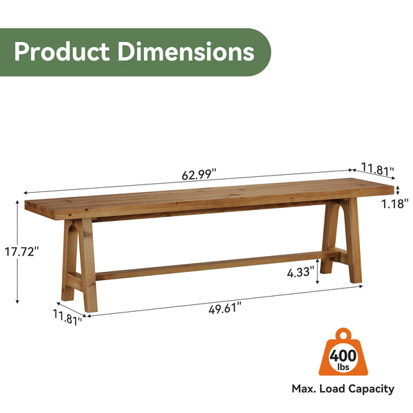 Solid Wood Entryway Bench 63"