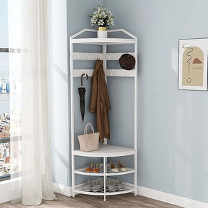 Corner Hall Tree with Shoe Bench & Coat Rack