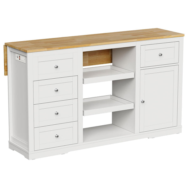 59-Inch Kitchen Island with Drop Leaf and Storage
