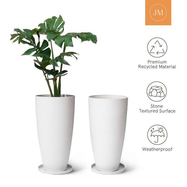 Tall Round Planters Set of 2 with Drainage Holes and Shelf