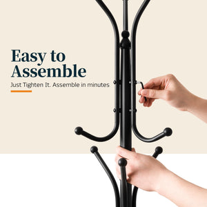 Freestanding Coat Rack with Marble Base & 12 Hooks