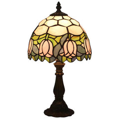 Tiffany Style Stained Glass Table Lamp with Pink Tulip Pattern