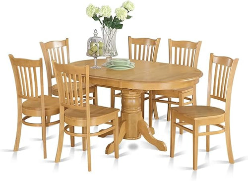 Oval Dining Table Set with Butterfly Leaf & Wood Chairs