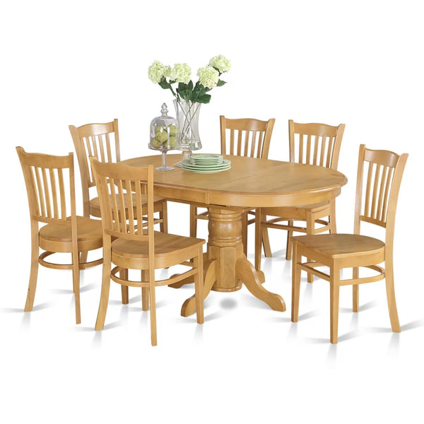 Oval Dining Table Set with Butterfly Leaf & Wood Chairs