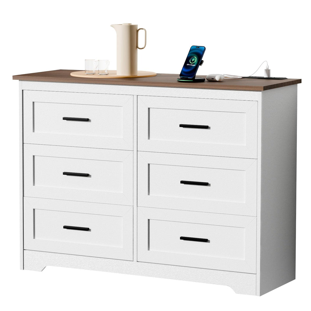 Farmhouse Dresser with Power Outlets — Bedroom Chest of Drawers