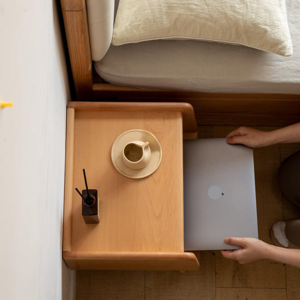 Solid Wood Nightstand with Open Storage Shelf