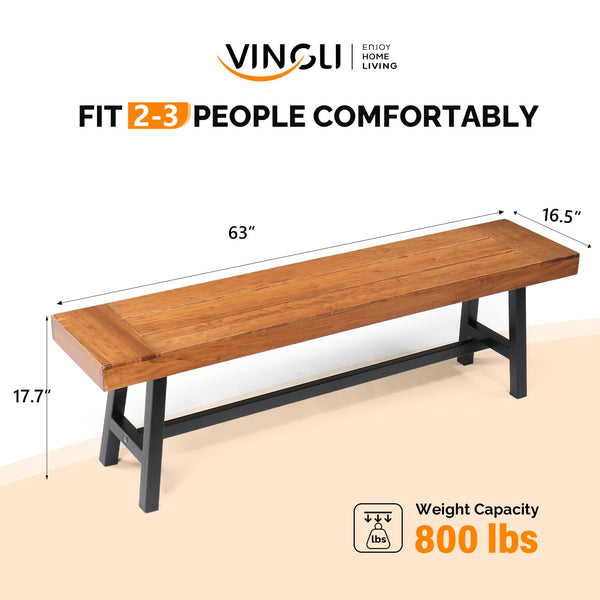 Acacia Wood Outdoor Bench with Metal Legs
