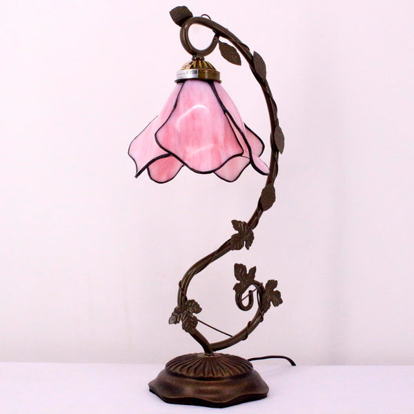 Tiffany Style Pink Stained Glass Table Lamp 21 Inch