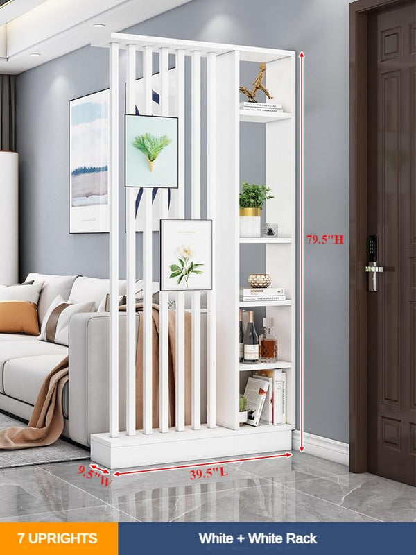 Freestanding Wood Room Divider with Storage Cabinet & Display Shelves