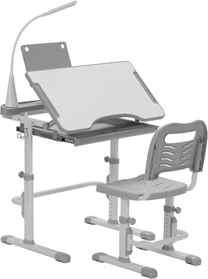 Kids Desk and Chair Set – Height Adjustable with Tilt Desktop, LED Light & Storage