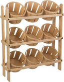 9-Bin Tiered Wooden Basket Display Stand – Oak
