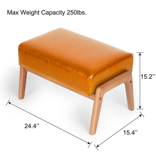 PU Leather Ottoman Footrest with Rubberwood Frame