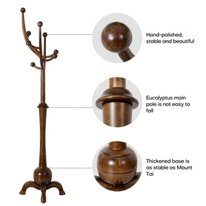 Freestanding Wooden Coat Rack with 8 Hooks