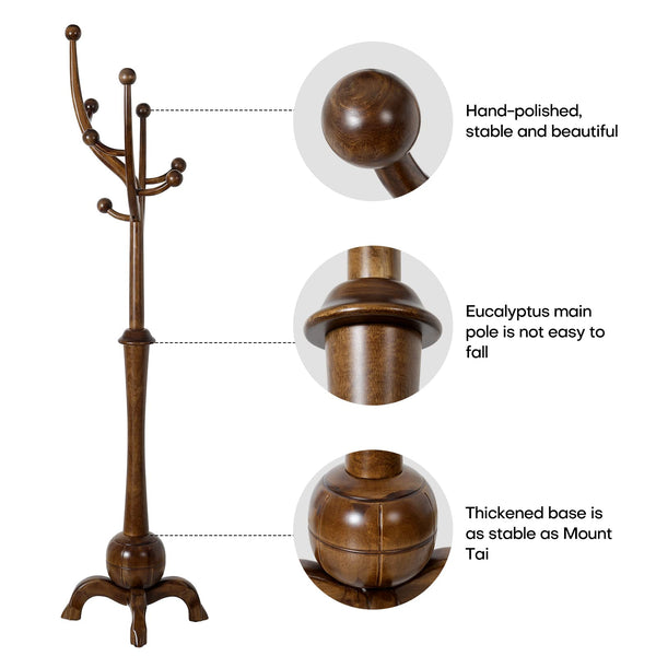 Freestanding Wooden Coat Rack with 8 Hooks