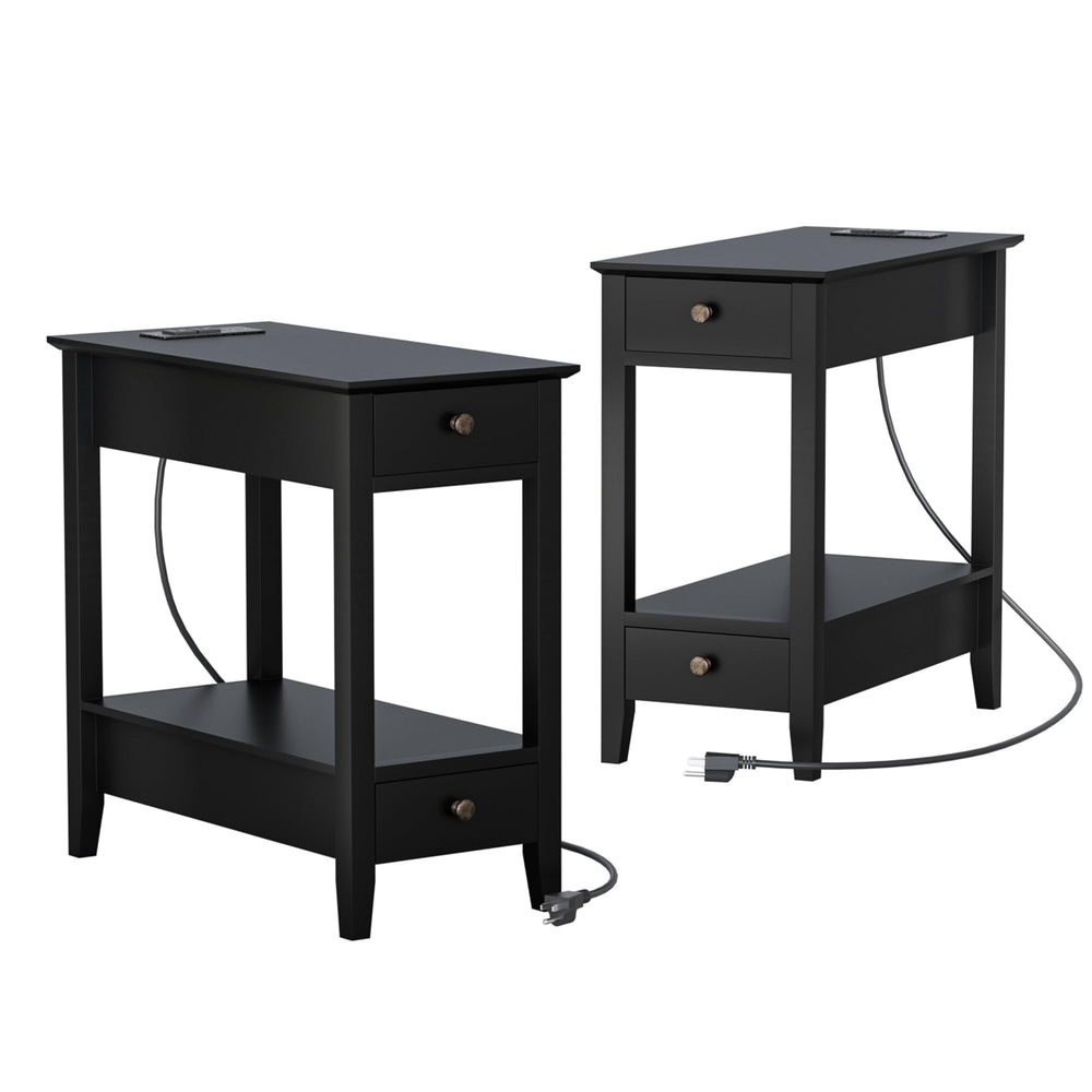 End Tables Set of 2 with Charging Station and Drawers