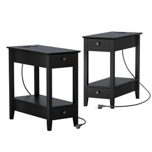 End Tables Set of 2 with Charging Station and Drawers