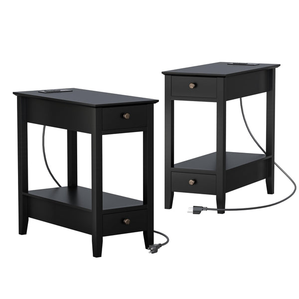 End Tables Set of 2 with Charging Station and Drawers