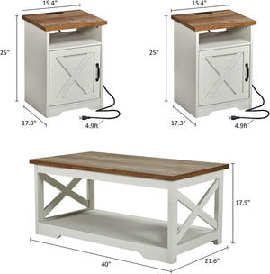 4-Piece Farmhouse Living Room Set with Electric Fireplace TV Stand