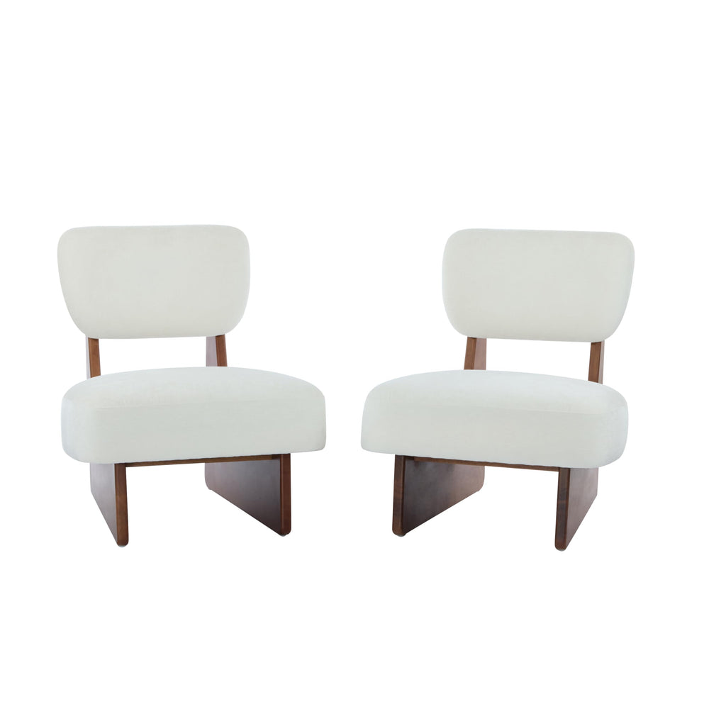 Armless Lounge Accent Chair Set of 2 – Fabric Upholstered, Solid Wood Frame