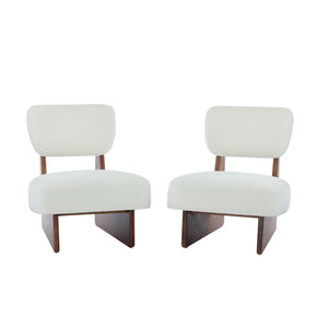 Armless Lounge Accent Chair Set of 2 – Fabric Upholstered, Solid Wood Frame
