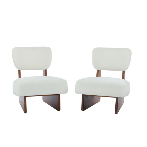 Armless Lounge Accent Chair Set of 2 – Fabric Upholstered, Solid Wood Frame