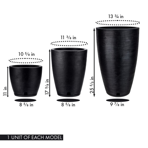 Round Plastic Plant Pots Set of 3 with Drainage Hole and Saucer