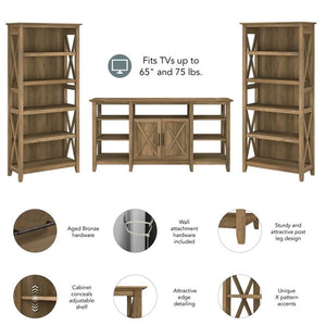 60" Farmhouse TV Stand with 2 Bookcases – Reclaimed Pine